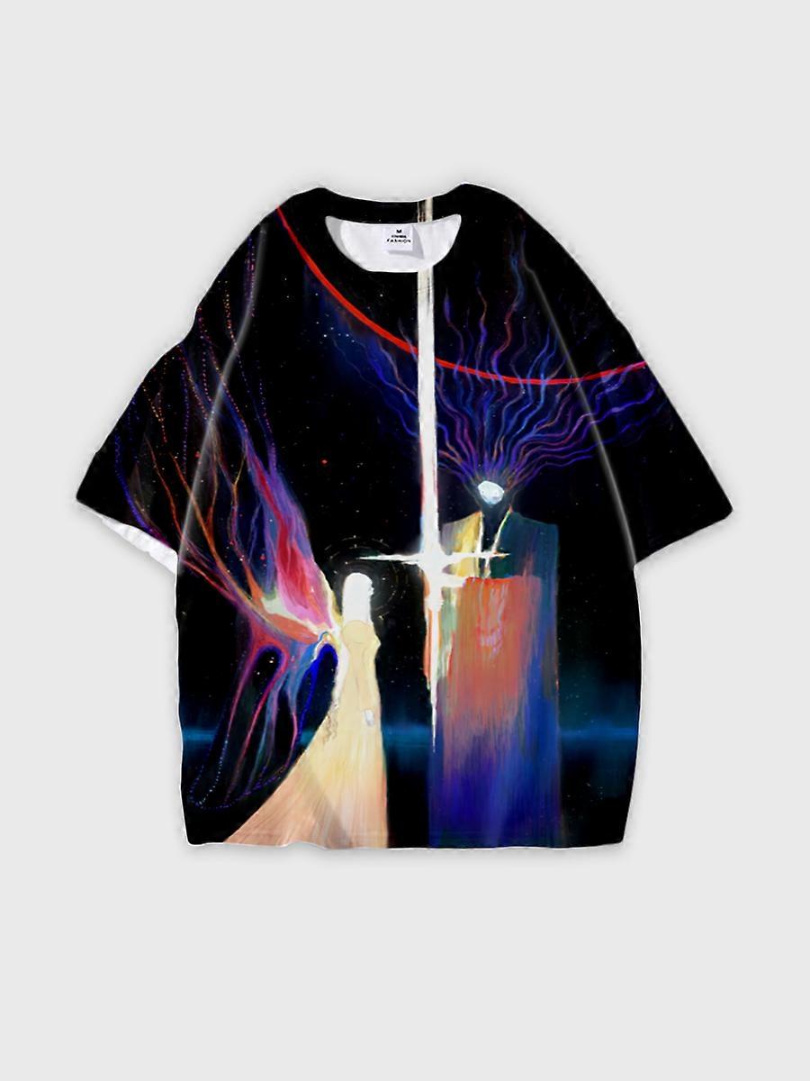 T-shirt round neck Pattern loose short sleeve B2136