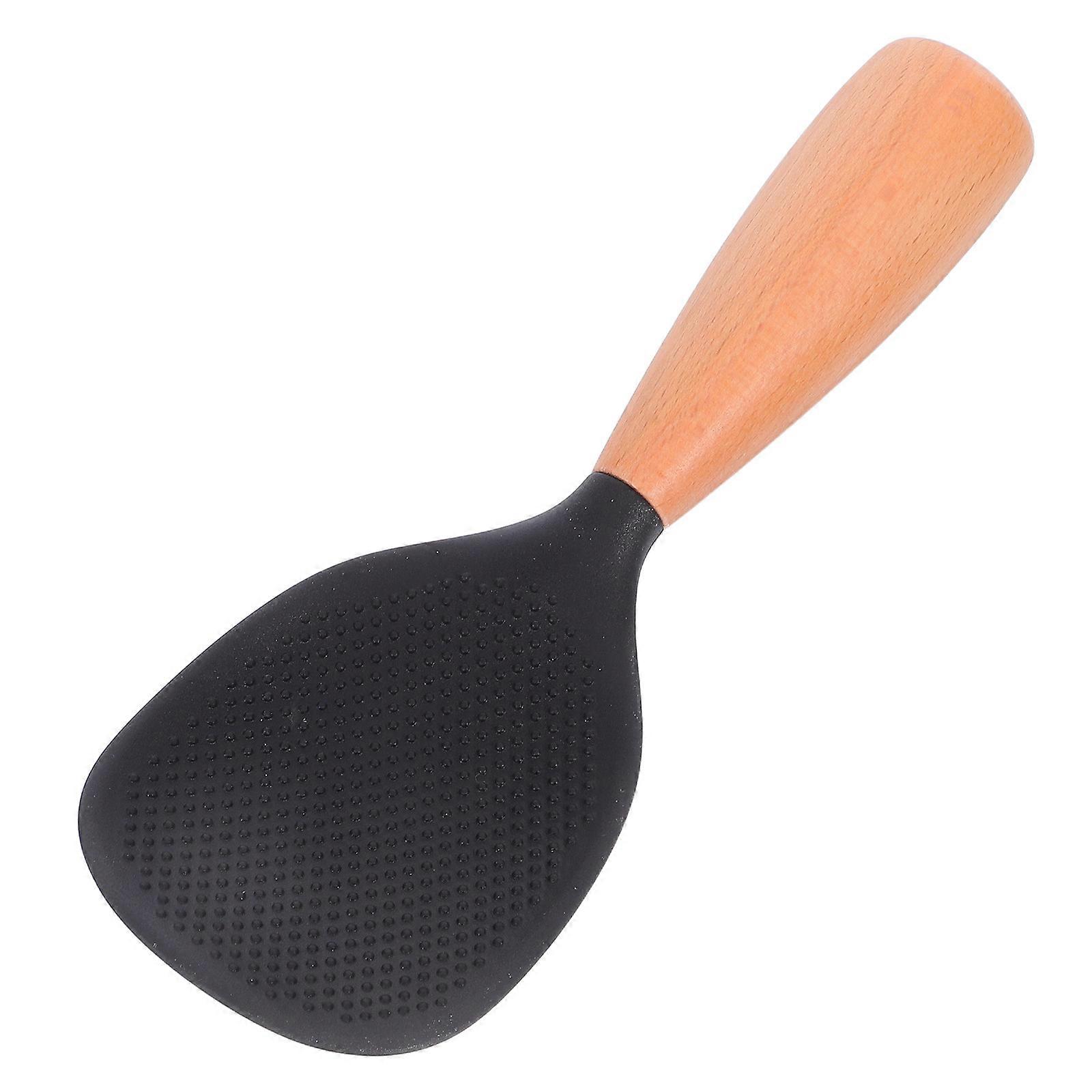 Ergonomic Wooden Handle Silicone Rice Paddle, Heat Resistant Non Stick Rice Spatula for Kitchen Cooking
