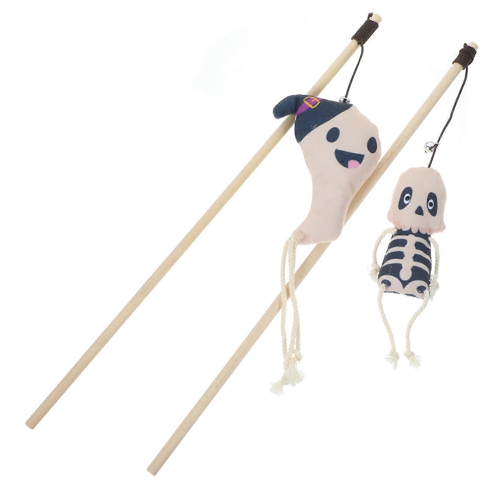 Halloween Themed Cat Teasing Toys 2Set Plush Cat Teaser Wands For Cat Lovers Indoor Playtime