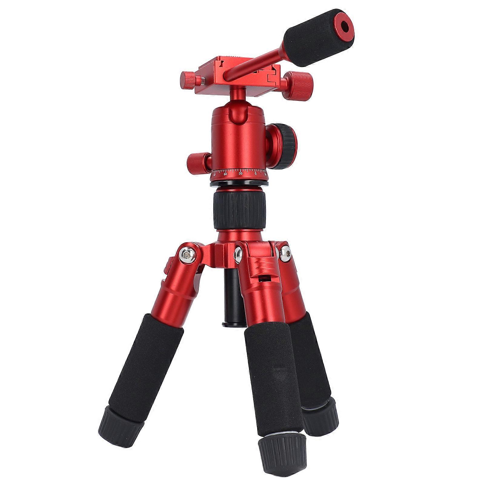 Portable Mini Tripod Desktop Tabletop 5 Section with Level Quick Mount Plate 1/4in Thread for Live Streaming Red