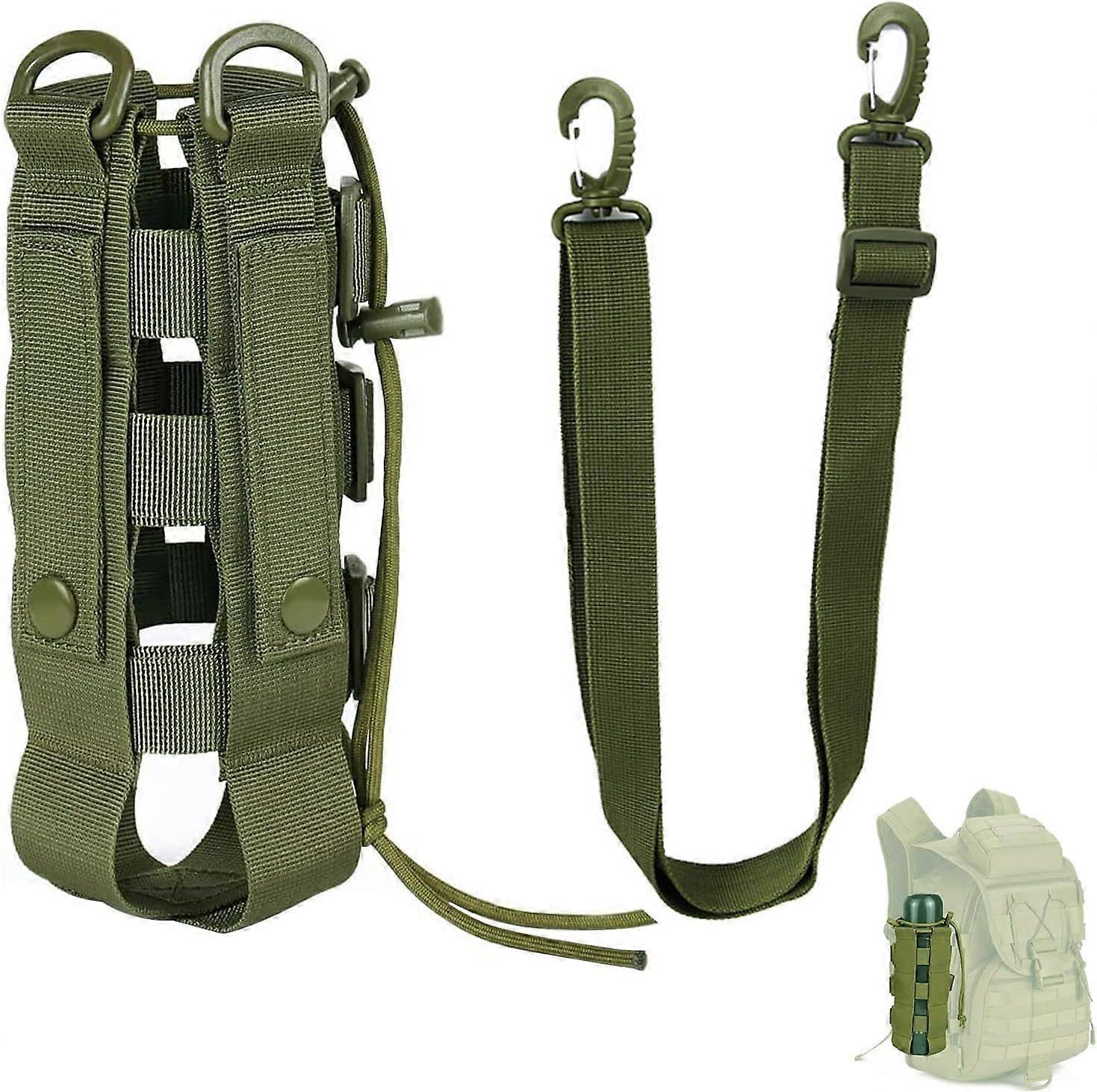Tactical Bottle Holder, Nylon Waterproof with Drawstring, Adjustable for Hiking, Camping Army Green