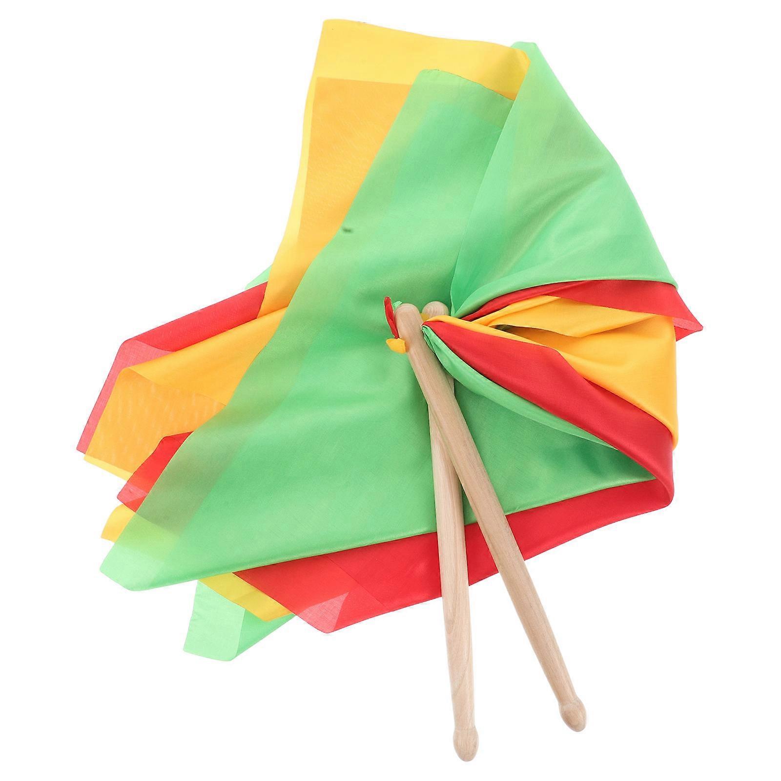 Wooden Drumsticks with Colorful Scarves for Rhythmic dance and Gymnastics Suitable for Kids and Adults 1 Pair