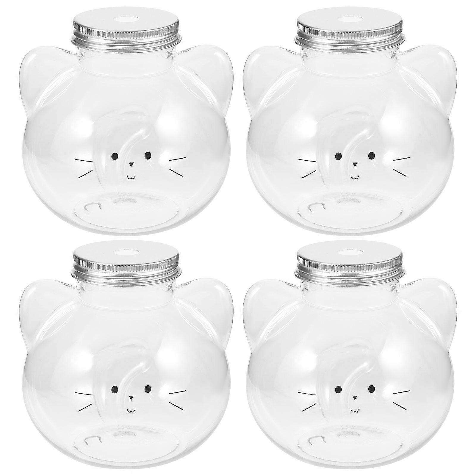 Juice Bottles Cat Head Shaped for Drinking 4Pcs Transparent Pet Containers