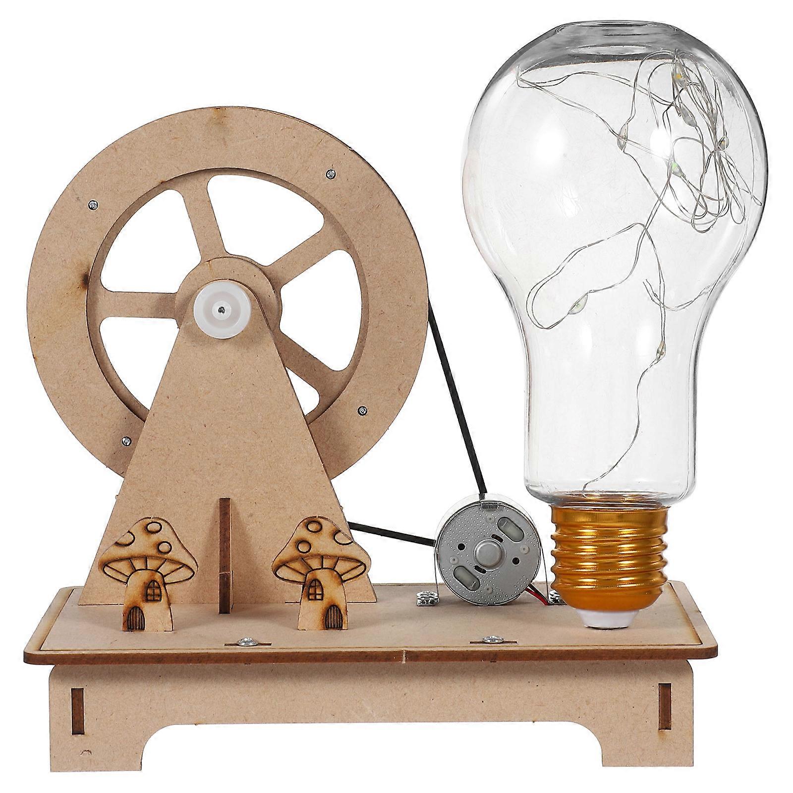 Kids DIY Hand Crank Generator Toy for Science Learning and Experiment Beige Color Birch Material