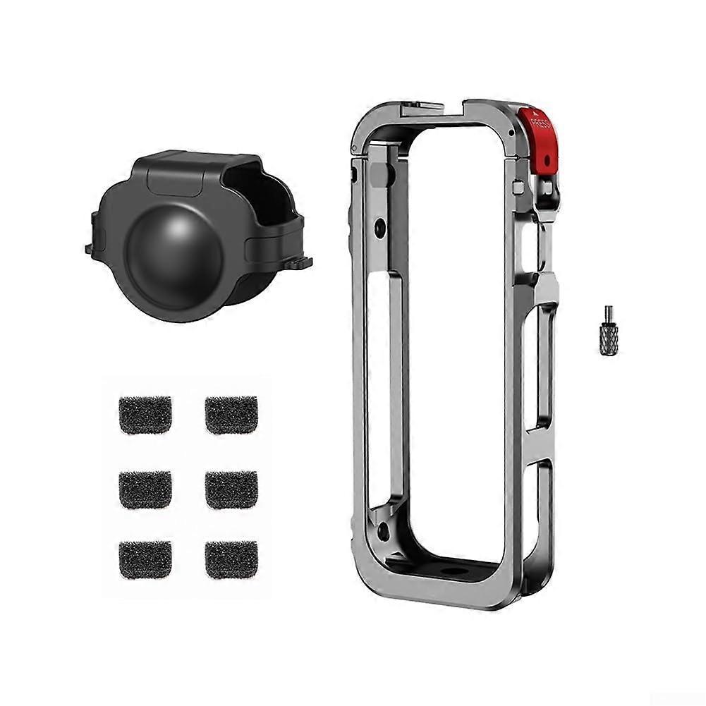Camera cage for Insta360 X5, with silicone lens covers, microphone windscreen, protective case with quickrelease buttons