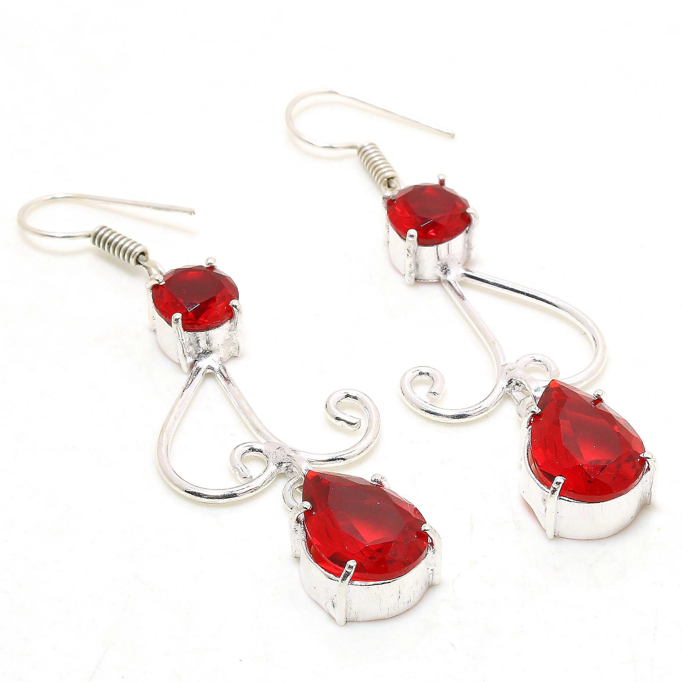 Mozambique Garnet Gemstone Handmade Drop Dangle Jewelry Earrings 2.50" w7Q87