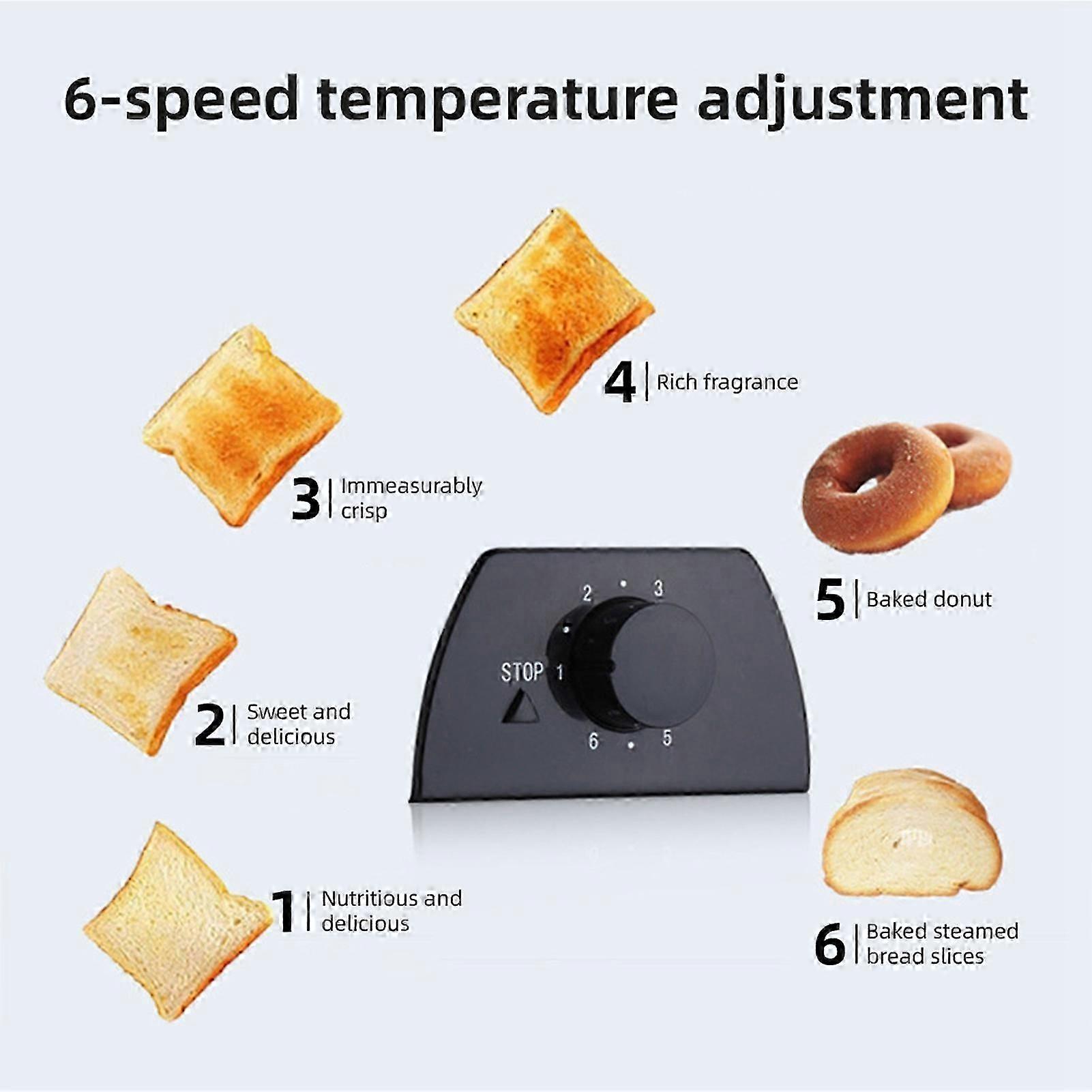 Slice Toaster Stainless Steel ABS Smart Toaster with 6 Temperature Setting for