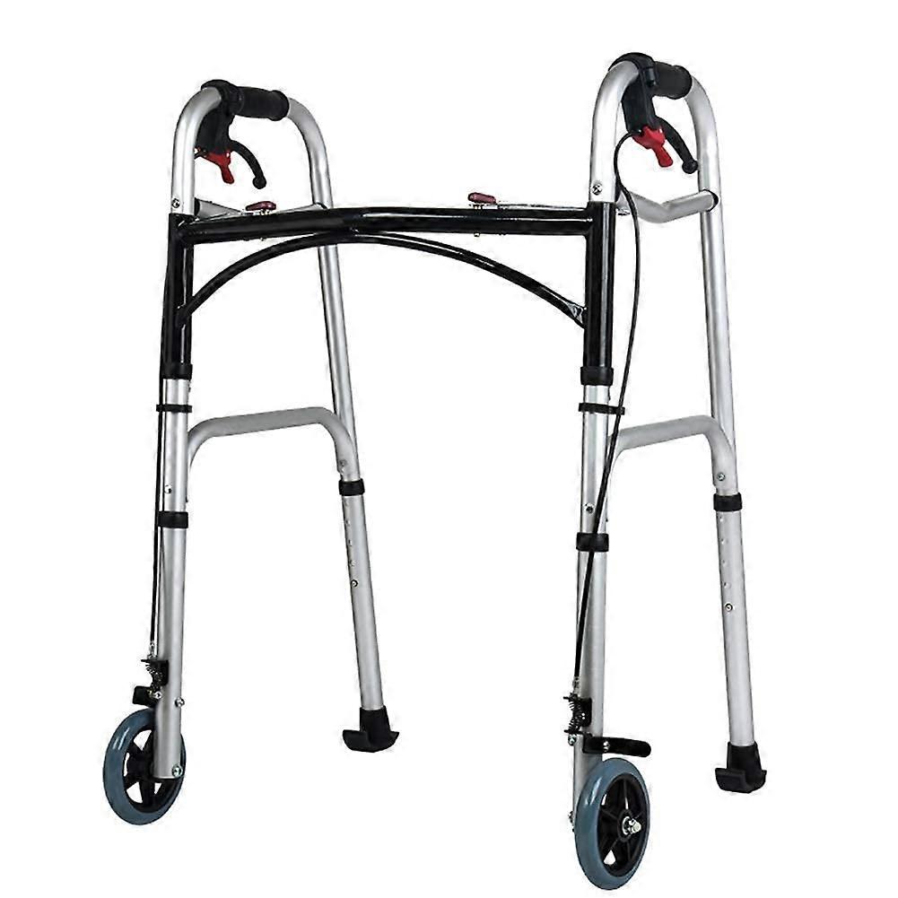 Adjustable walker for short people, foldable walking aid for seniors with 2 wheels, shower seat and hand brake, load capacity 150 kg.