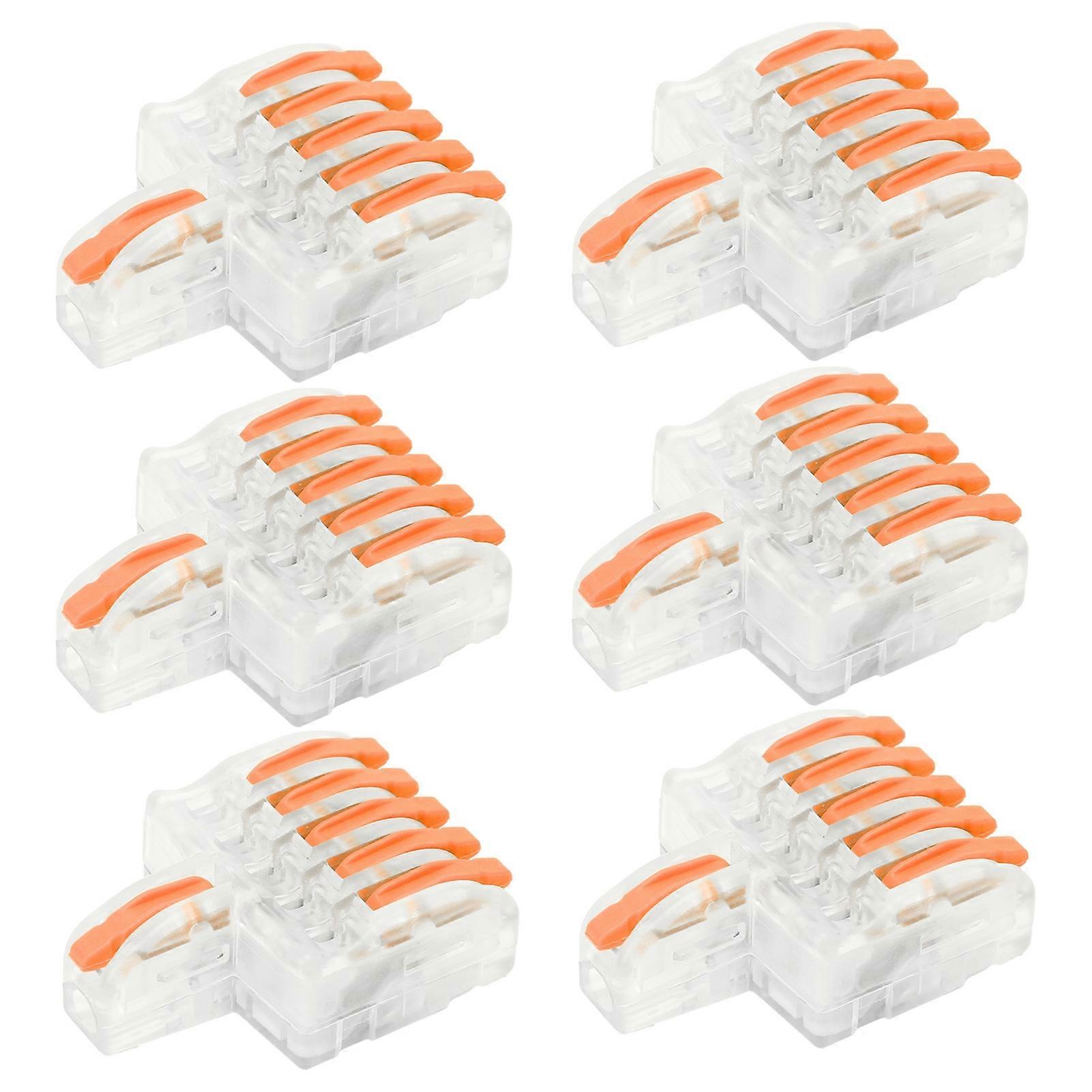 20Pcs Wire Quick Connector SPL Terminal Block TType Copper Conductor Line Splitter 5 into 1(Orange )