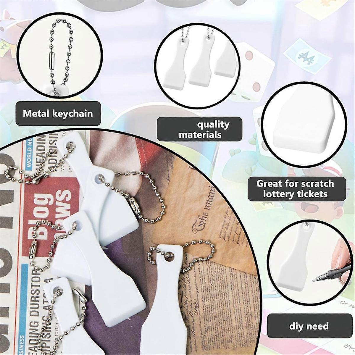 30Pcs White Plastic Scratch Ticket Scratcher Tool Card Scraper Scratch Off Tool Keyring Ticket Scra