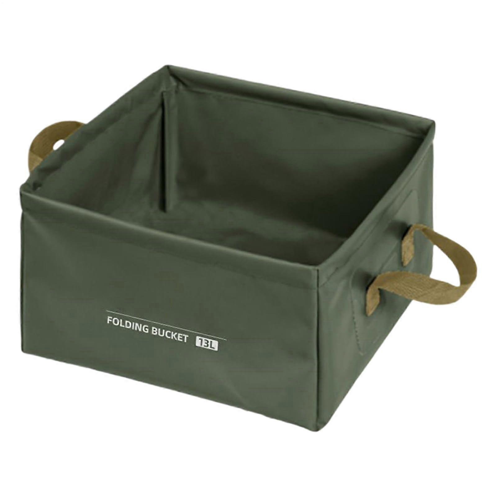 Wash Basin for Outdoor 13L Square Water Bucket, Multifunctional Storage Container, Portable RV Accessories, Army Green