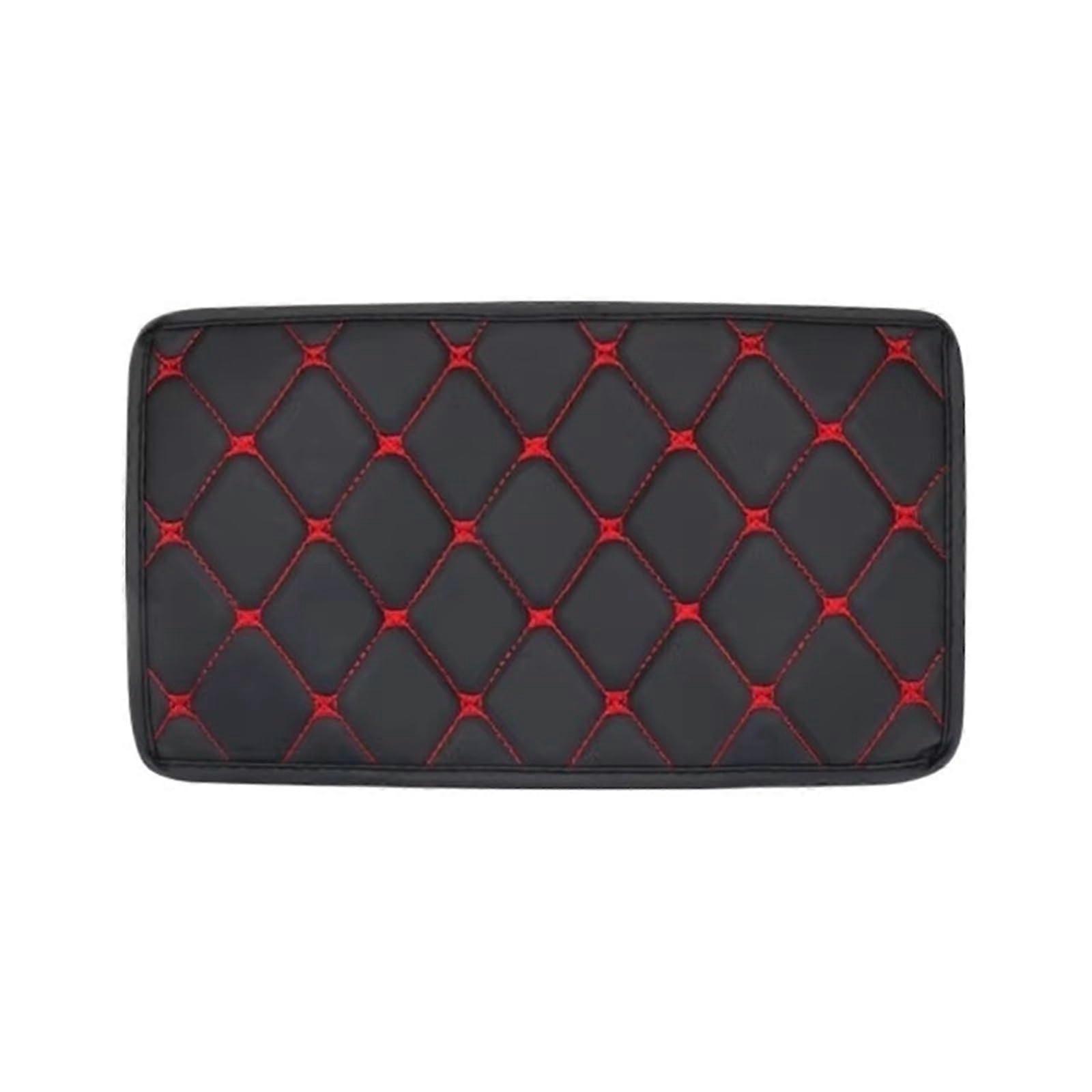 Car Leather Armrest Mat Universal Fit Dustproof Cushion Armrest Protector Central Console Storage BlackRed