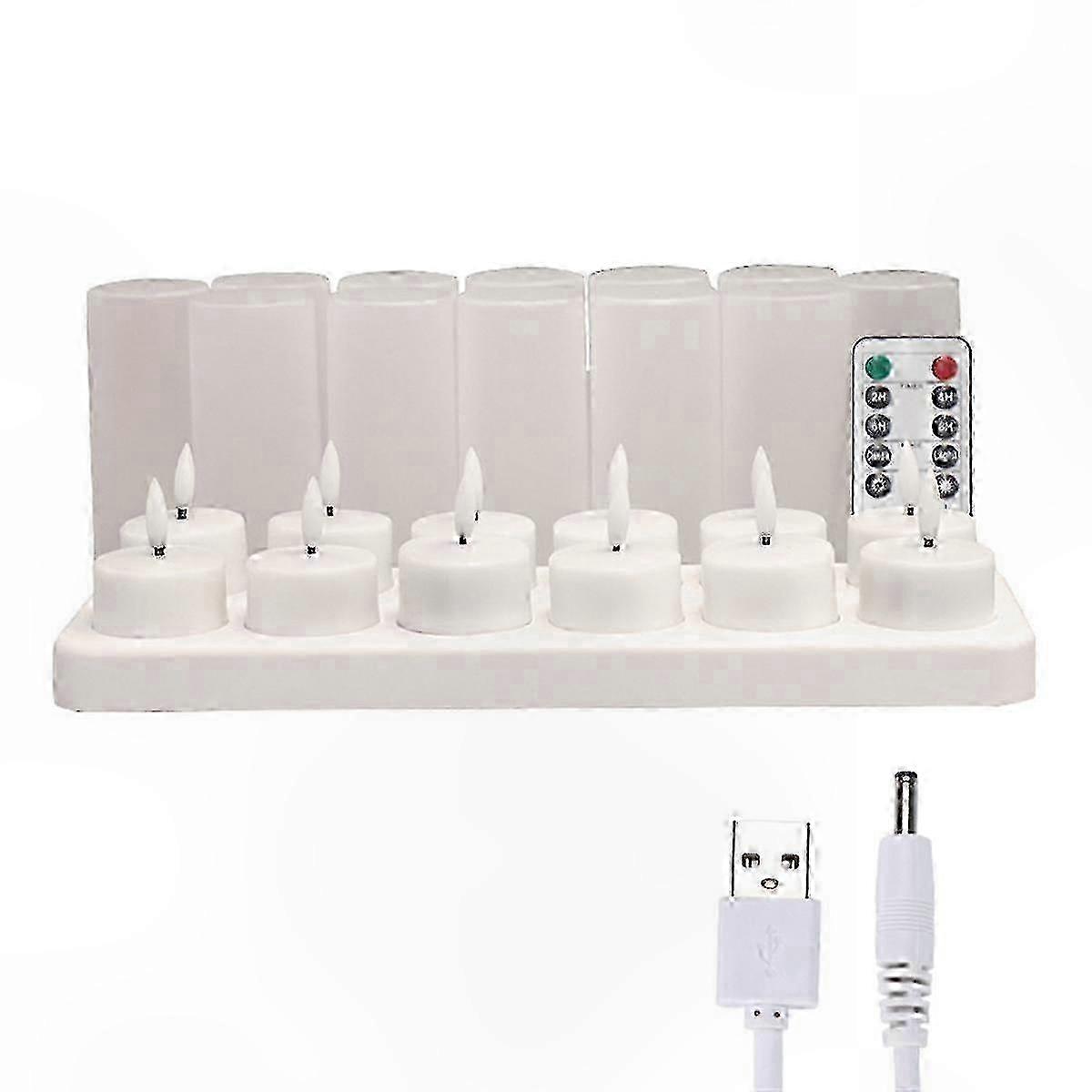 Wiederaufladbare LED-Teelichter im 12er-Pack mit Fernbedienung, Timer und Ladestation für flammenlose dekorative Kerzen