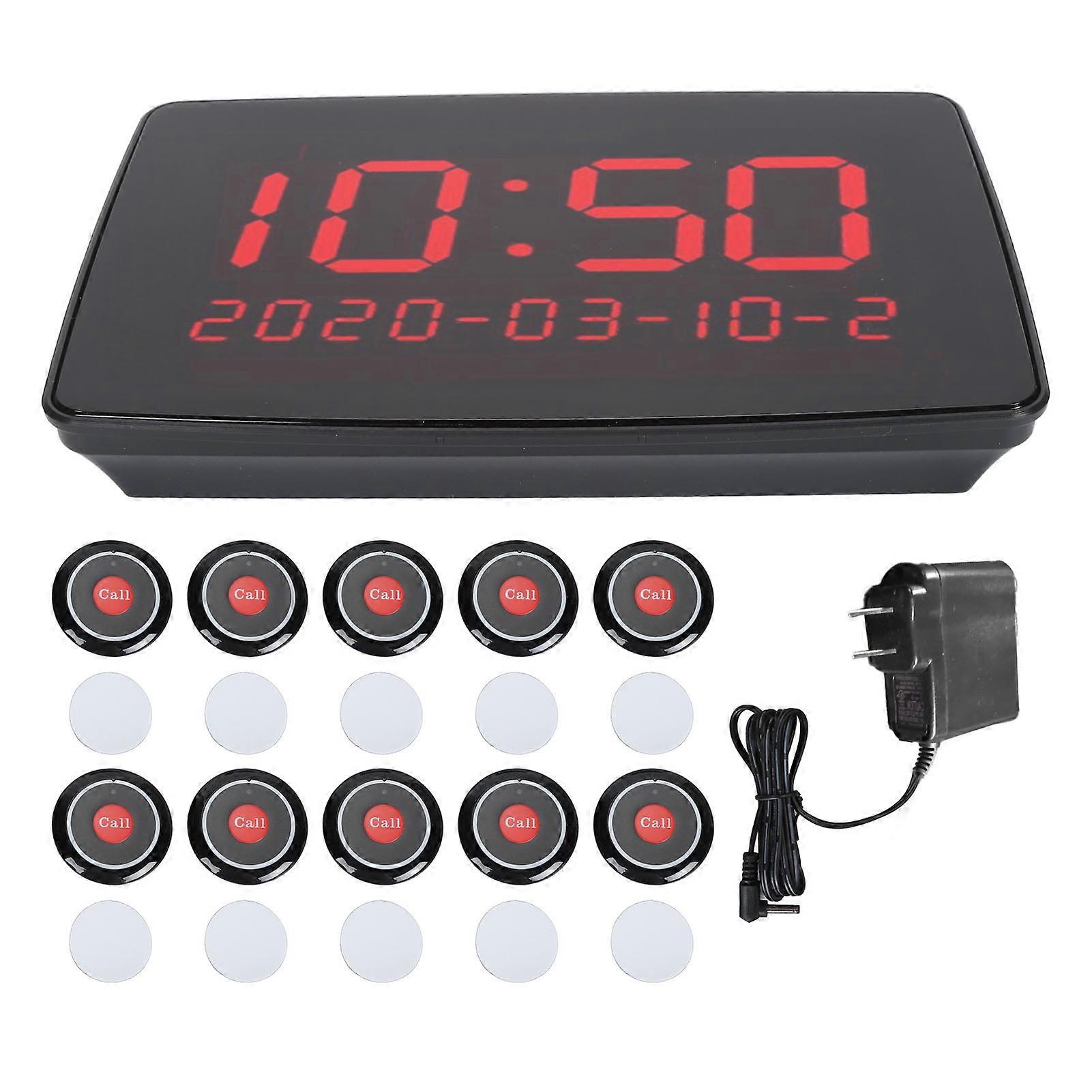 Wireless Calling System with 10 Call Buttons and 1 Monitoring Unit, High Sensitivity Restaurant and Hospital Paging System 100-240V US Plug