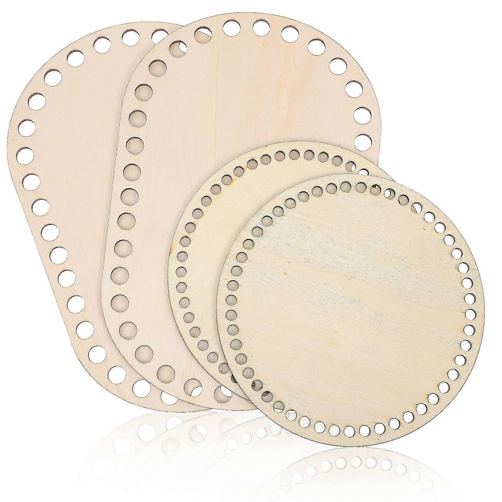4Pcs Wooden Basket Bottoms Oval Round Shape Crochet Bases for Crafting
