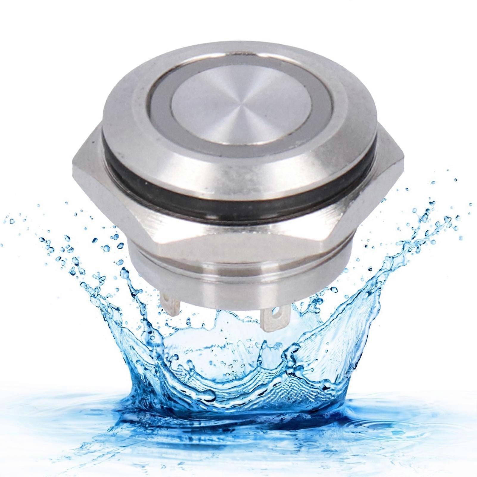 5Pcs Momentary Push Button Switch Metal Auto Reset Ultra Thin Waterproof with LED 16mmDC12~24V Blue