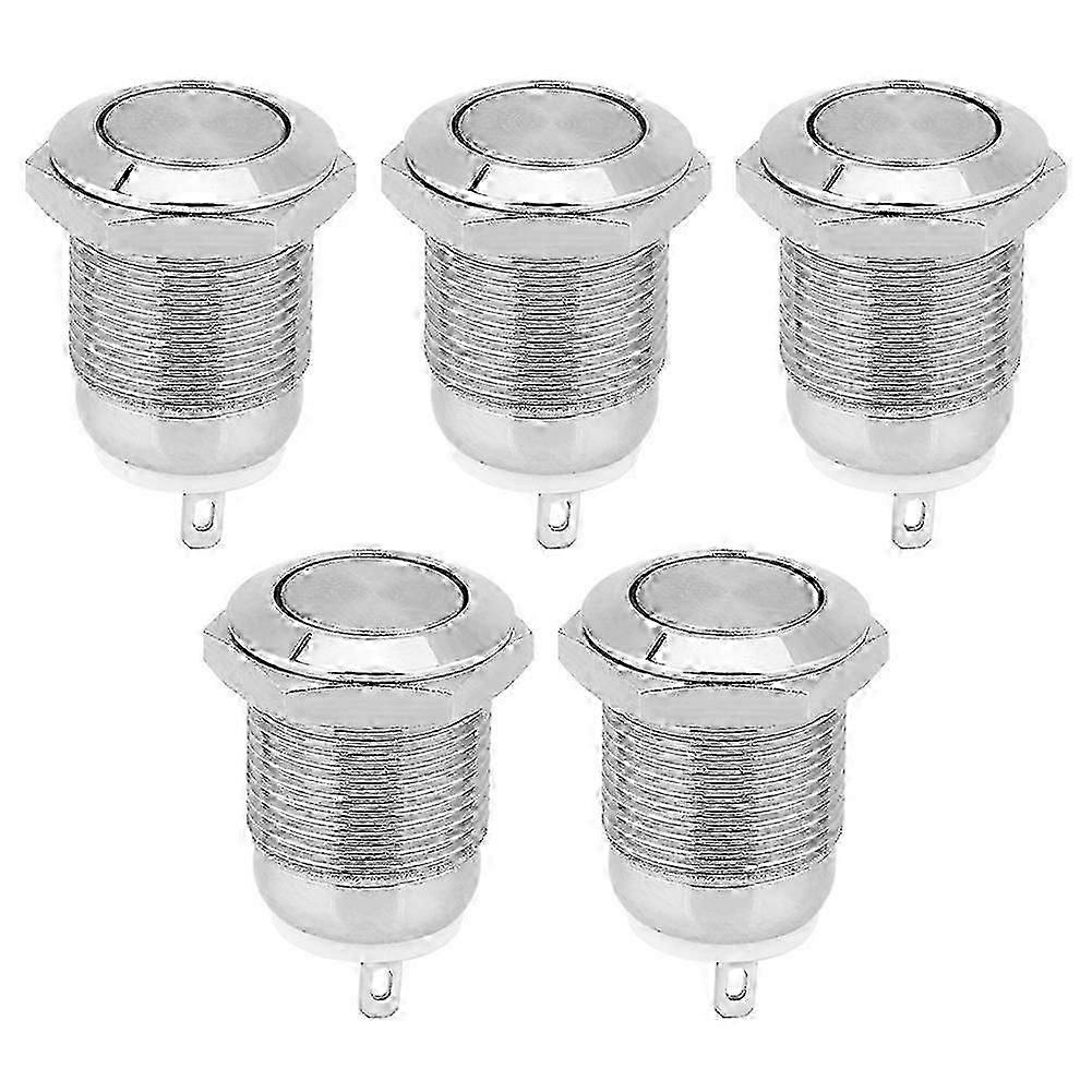 5Pcs Metal Push Button Switch 1 Normally Open 2 Pins Waterproof Self Reset Electronic Supplies(Flat Head )