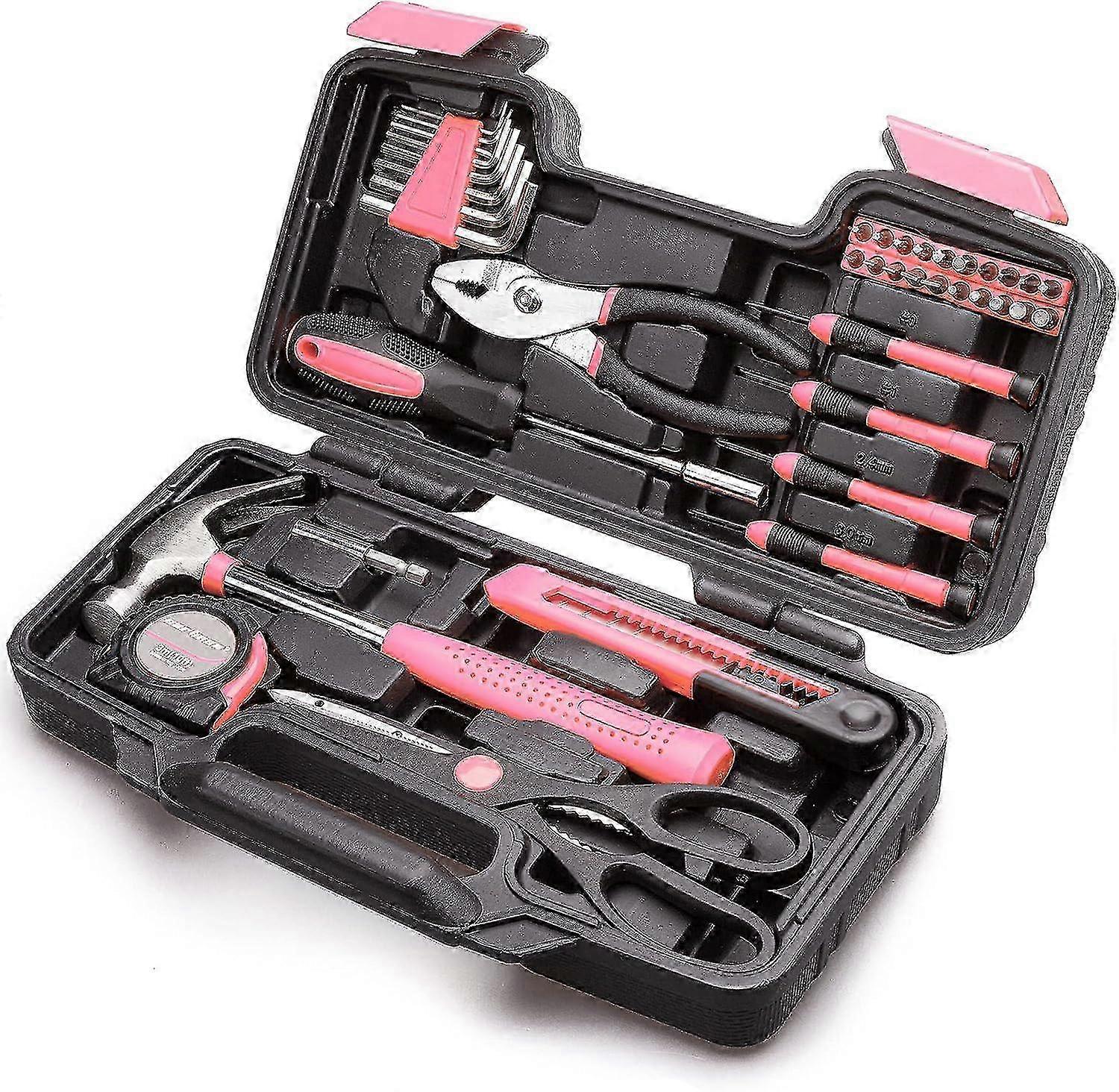 Set Of 39 Tool Set General Household Hand Tool Kit With Plastic Toolbox Storage Case Pink 2025