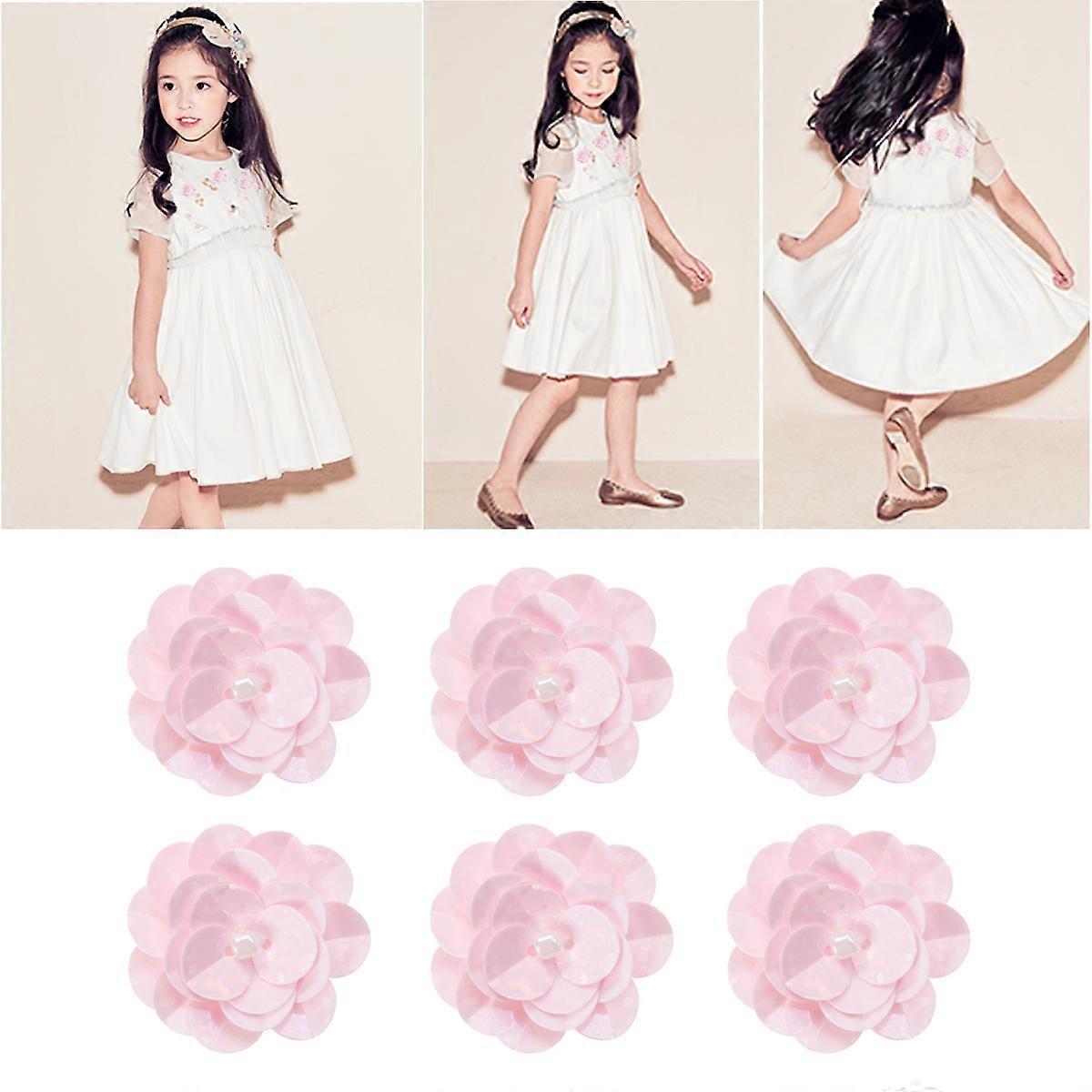 Garment Accessories Pink Flower Sequins for Decorating 18Pcs 3D Beading Patch