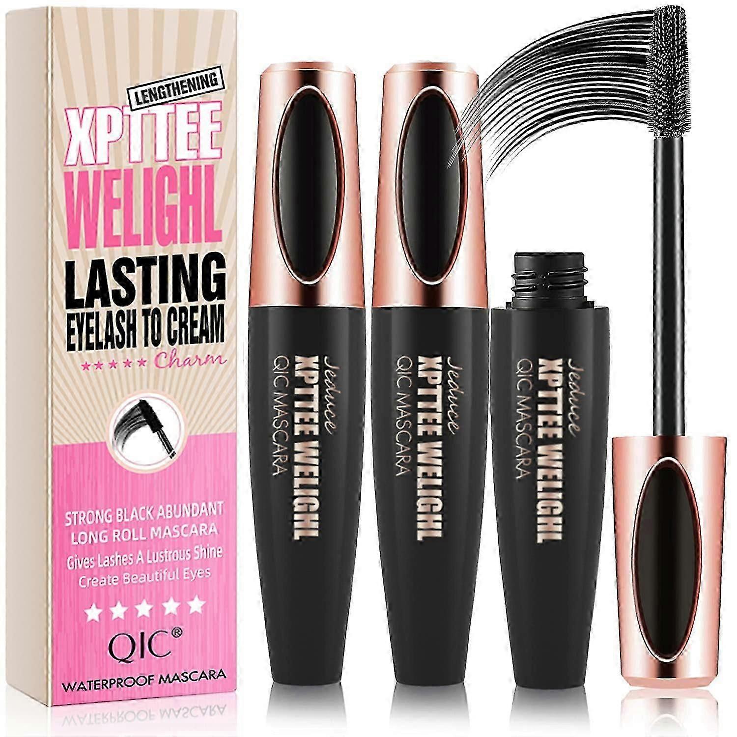 2 Pack 4D Silk Fiber Lash Mascara Extension Voluminous Fiber Mascara Waterproof & Smudge-Proof Mascara