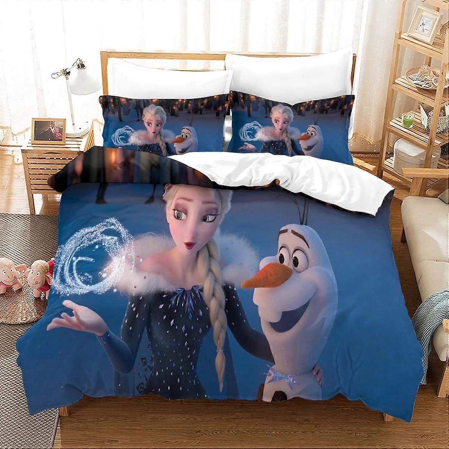 Duvet Cover Set Double Frozen Printed Duvet Covers Bedding Set for in Kids Teens Adults Soft Hypoallergenic Quilt Cover with Pillowcase with Zipeer Cl