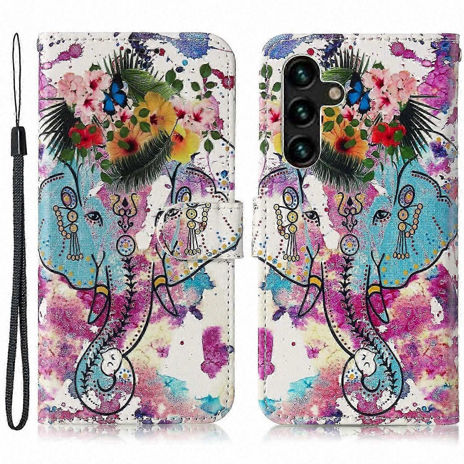 Leather Wallet Case with Card Holder for 5G Phones - Wind Chime Owl Design Pattern Cover Protector