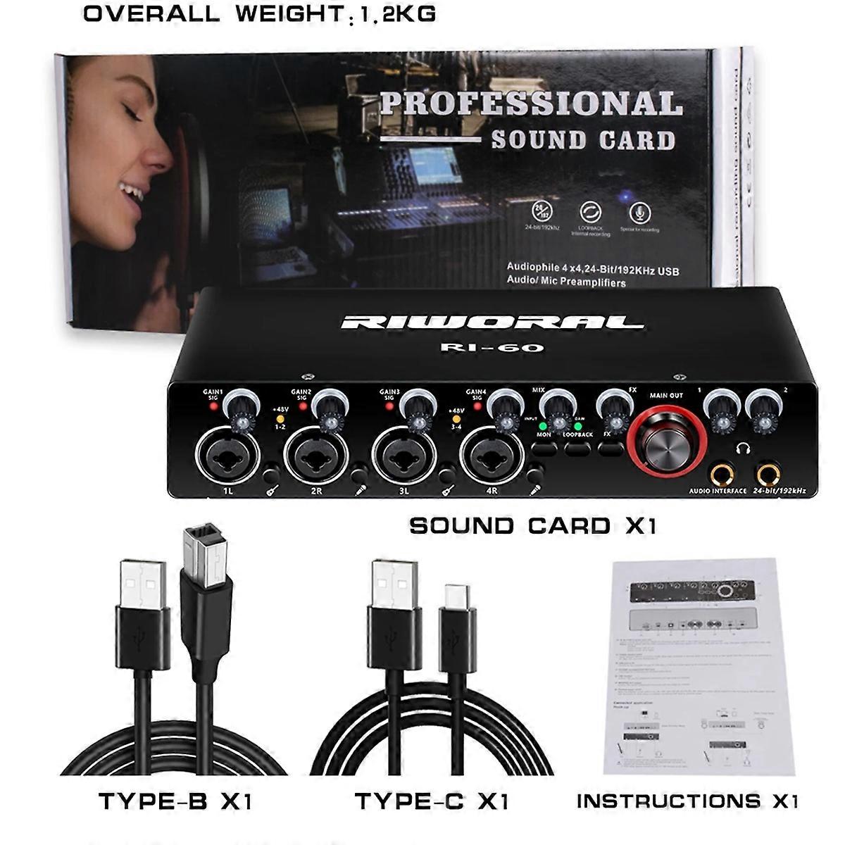 4 Channels Digital Audio Mixing USB Computer External Sound Card
