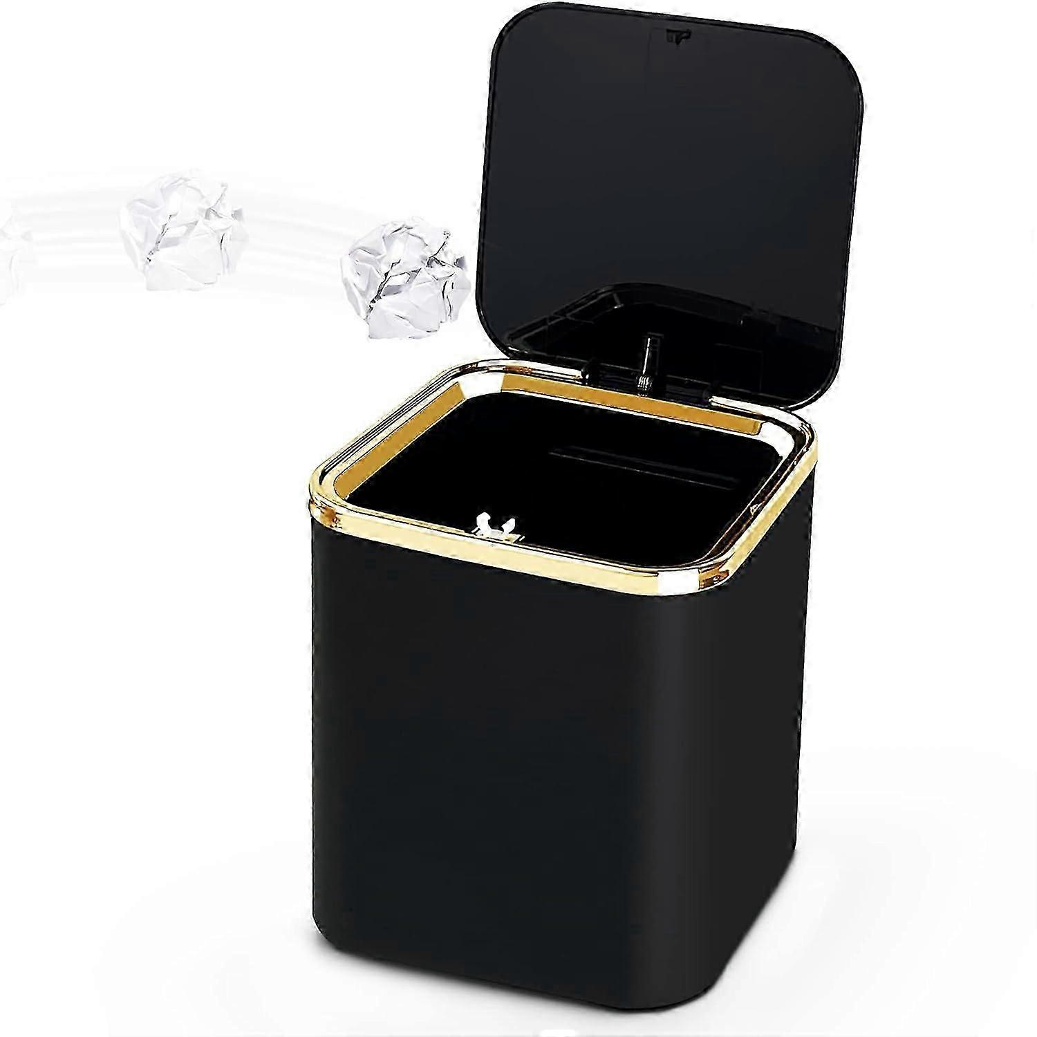Mini Table Trash Can with Lid 2L, Small Kitchen Trash Can (Black) (AAA)