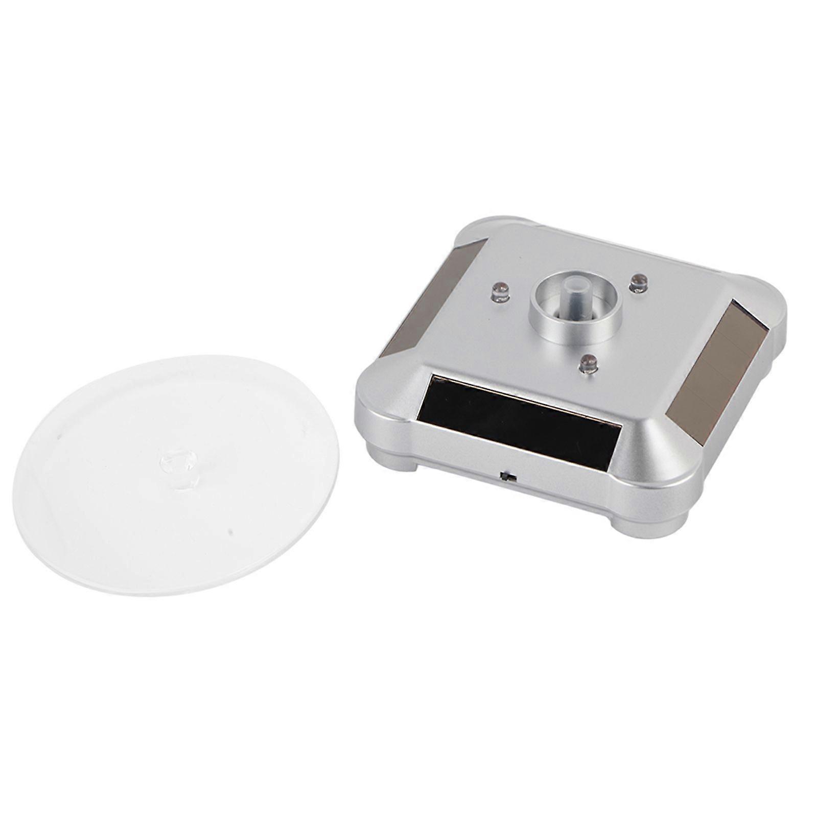 Solar Powered LED Electric Rotating Turntable Display Stand for Jewelry PhoneSilver with Light