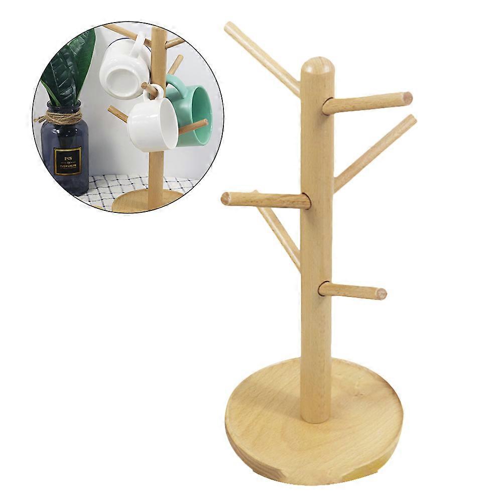 Coffee Mug Stand Tree Shape Korean Style Beech Wood Storage Rack for Kitchen Home Users 13.50X13.50X29.50CM Display 1 Pc