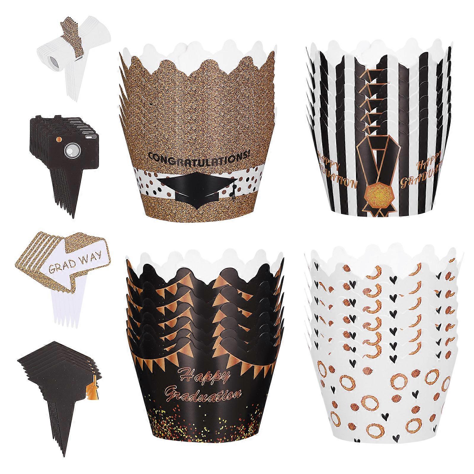 Graduation Celebration Cake Toppers Decoration Square Paper Assorted Color 8x8cm For Cakes Cupcakes 24 Sets