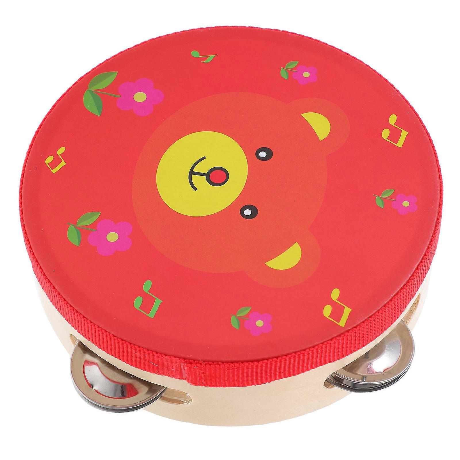 Handheld Tambourine for Beginner 5Pcs Red Wooden Musical Instrument