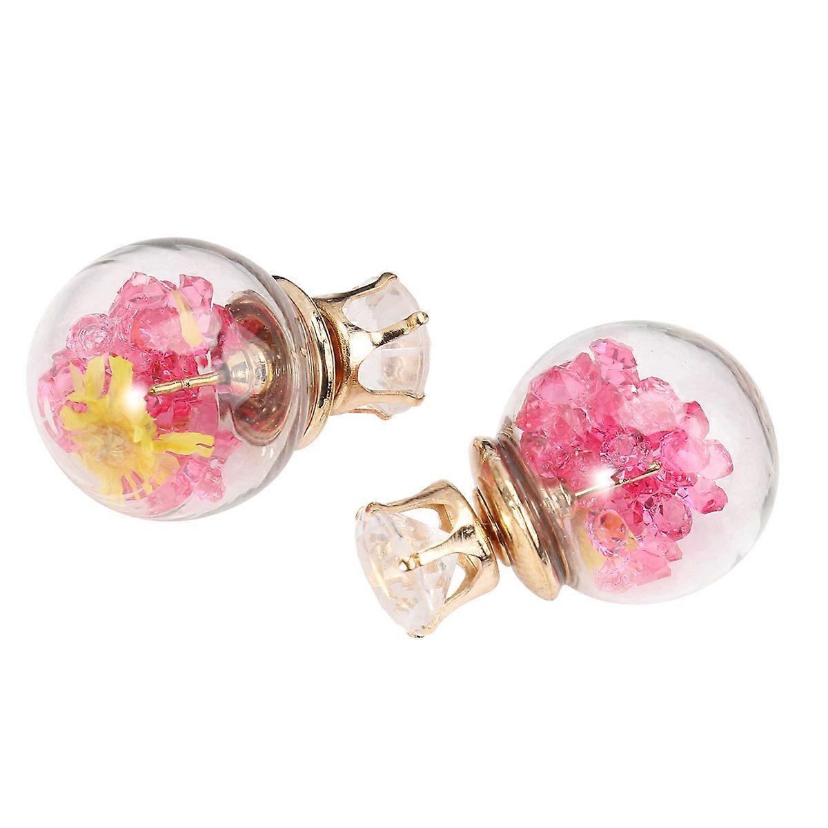 Decorative Earrings Featuring Double-sided Glass Balls In Rosy Color Perfect For Parties And Special Occasions 2 Pairs