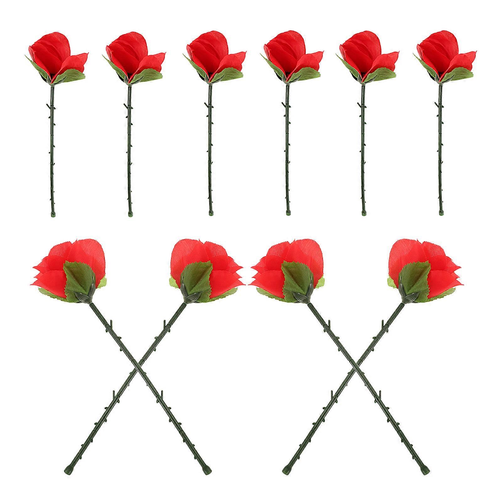 Folding Appearing Rose 5Pcs Red Floral Trick For Party Performance Exciting Illusion Accessory