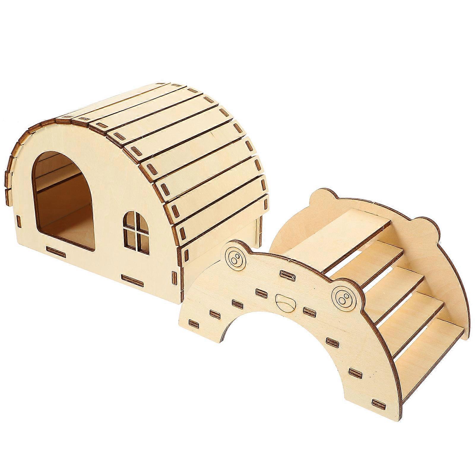 Wooden Hamster Hideout 2Pcs Indoor Pet Habitat For Hamsters And Small Pets With Practical Design