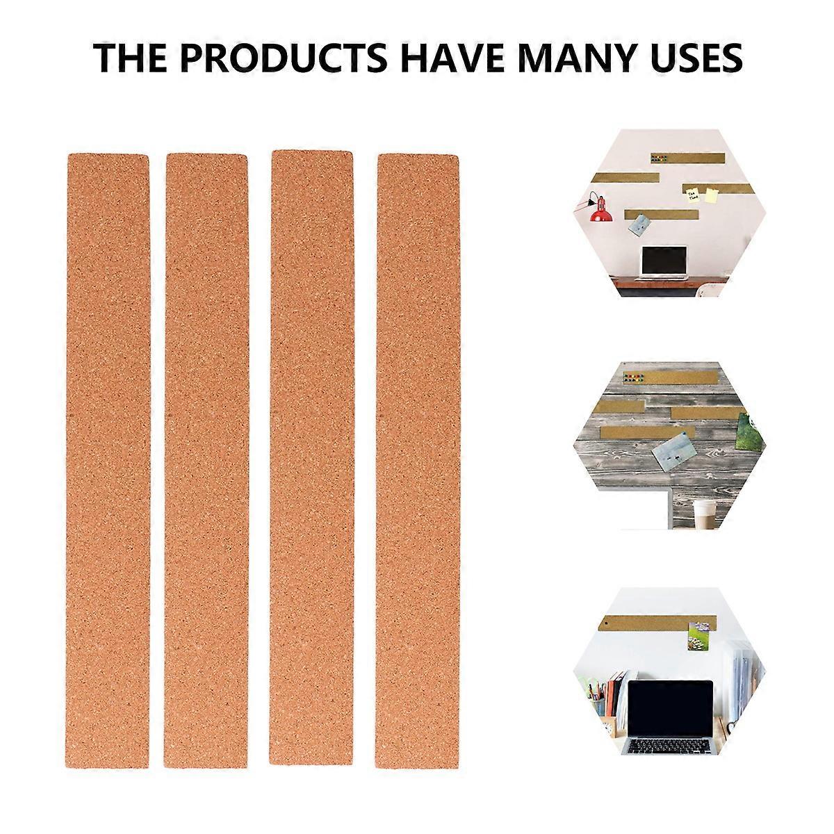 Cork Memo Strip Bulletin Board Strips with Pushpins Classroom Meeting Room Use 4Pcs