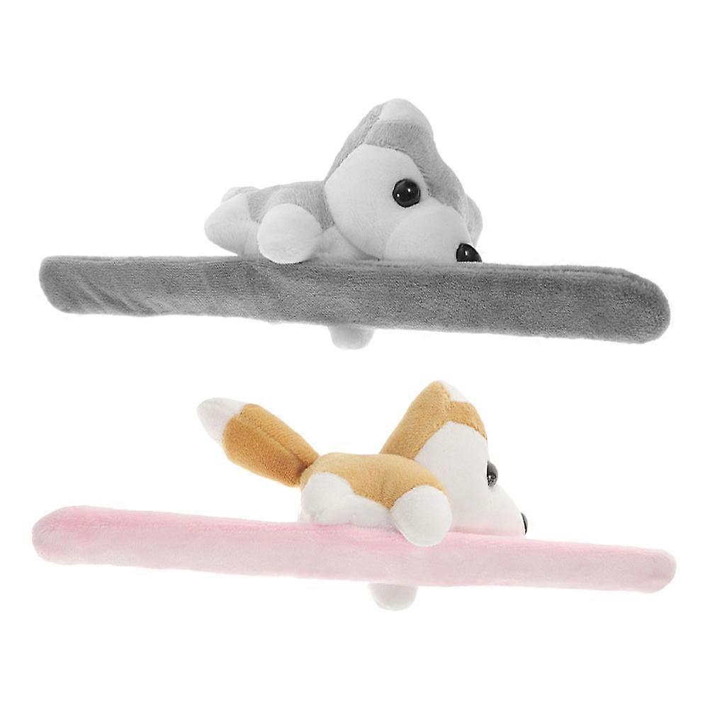 Plush Animal Slap Bracelets Soft Puppy Wristbands 4Pcs for Kids Party