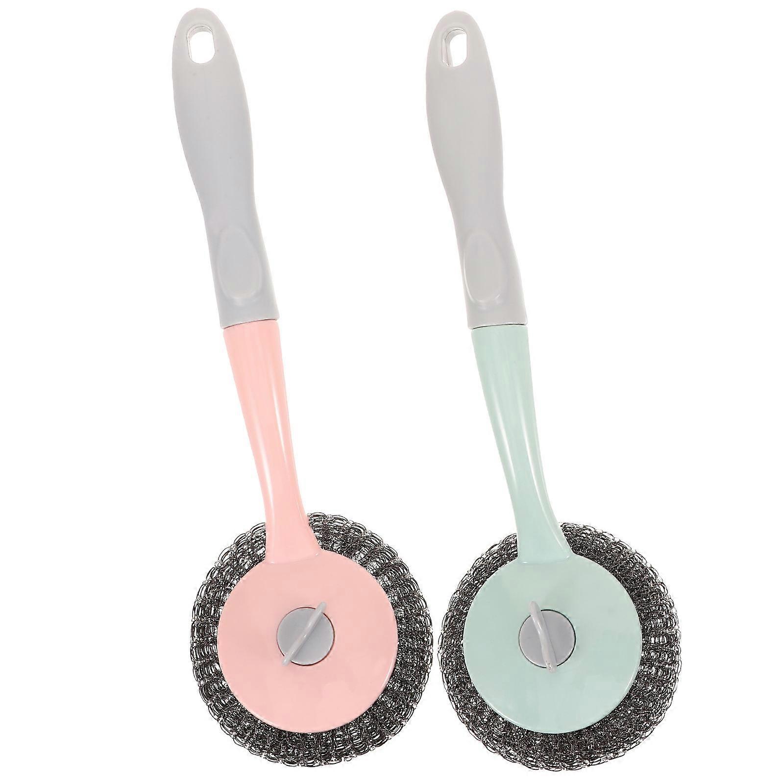 Long Handle Steel Wire Kitchen Cleaning Brush for Pot Pan 2Pcs Set