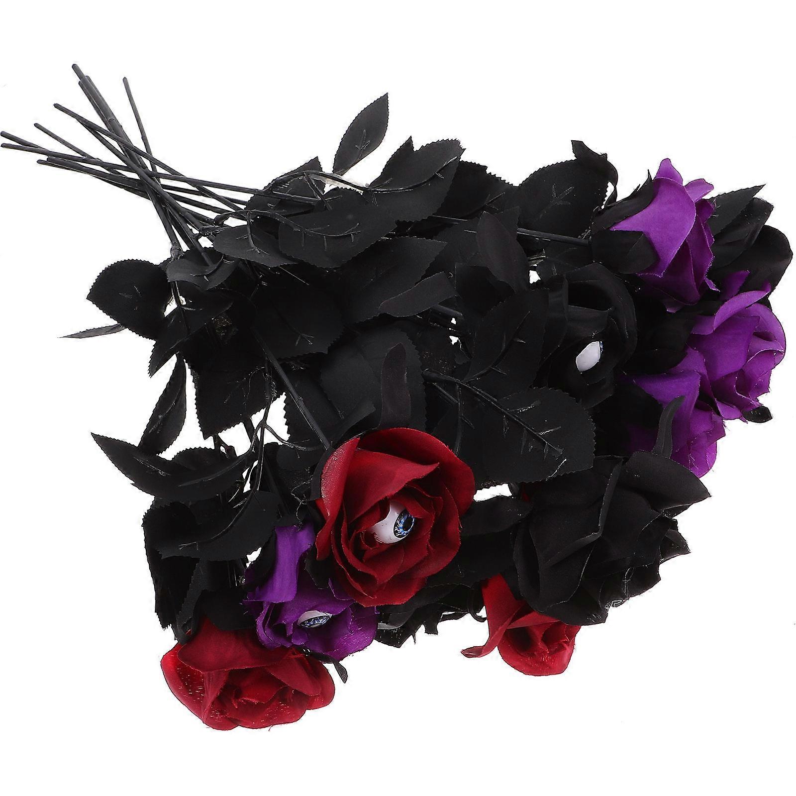 Halloween Simulation Rose 24Pcs Assorted Color Silk Flower Reuse for Decoration Centerpieces