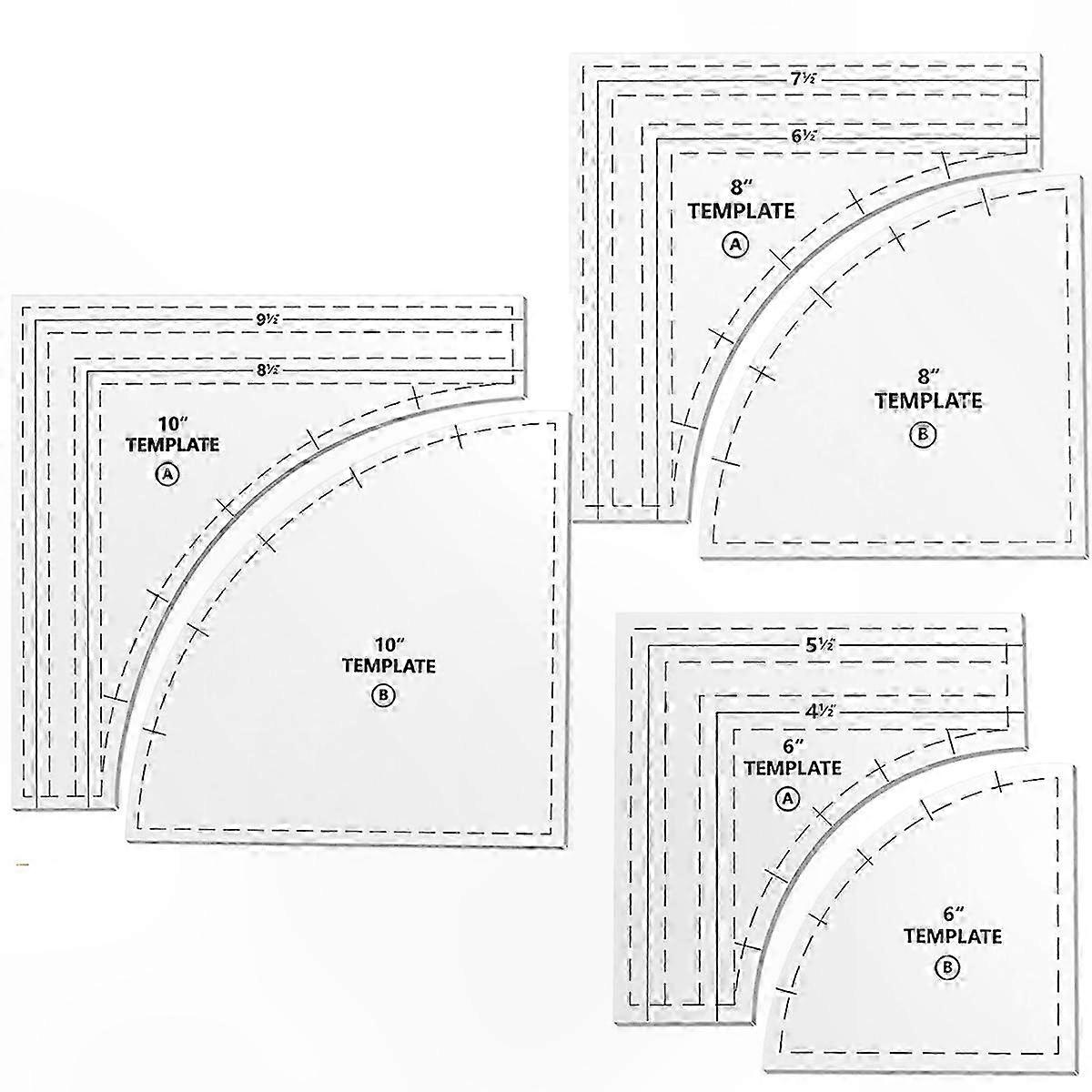 3PC Drunkard's Path Quilting Templates with 1/4" Seam Allowance