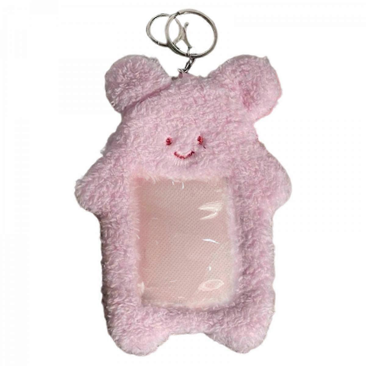 Plush Rabbit Card Holder Cute Photo Card Holder with Keychains Cartoon Bear Card Sleeve Bus Card Holder for Student