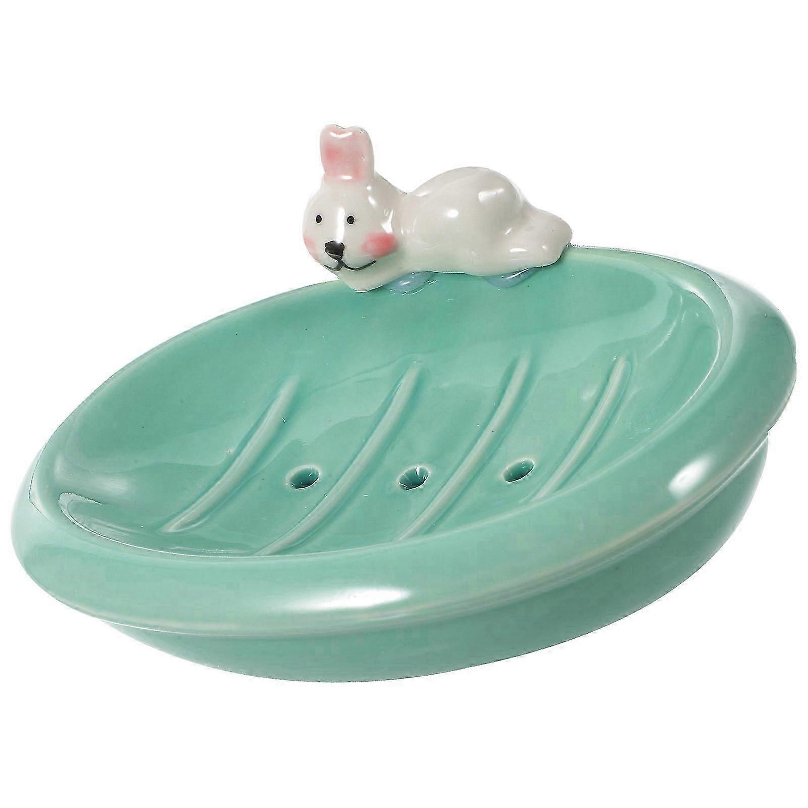Household Ceramic Soap Draining Container Rabbit Shape Bathroom Accessory 1Pack