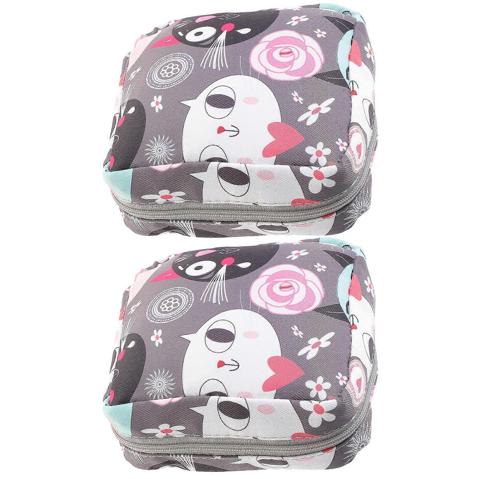 Portable Menstrual Pad Bag for Storage Use 6Pcs Cartoon Cat Bag Pouches