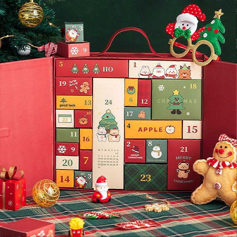 24-Day Christmas Countdown Calendar with Empty Cardboard Boxes, Reusable DIY Storage Organizer for Holiday Gifts and Festive Decor, Red
