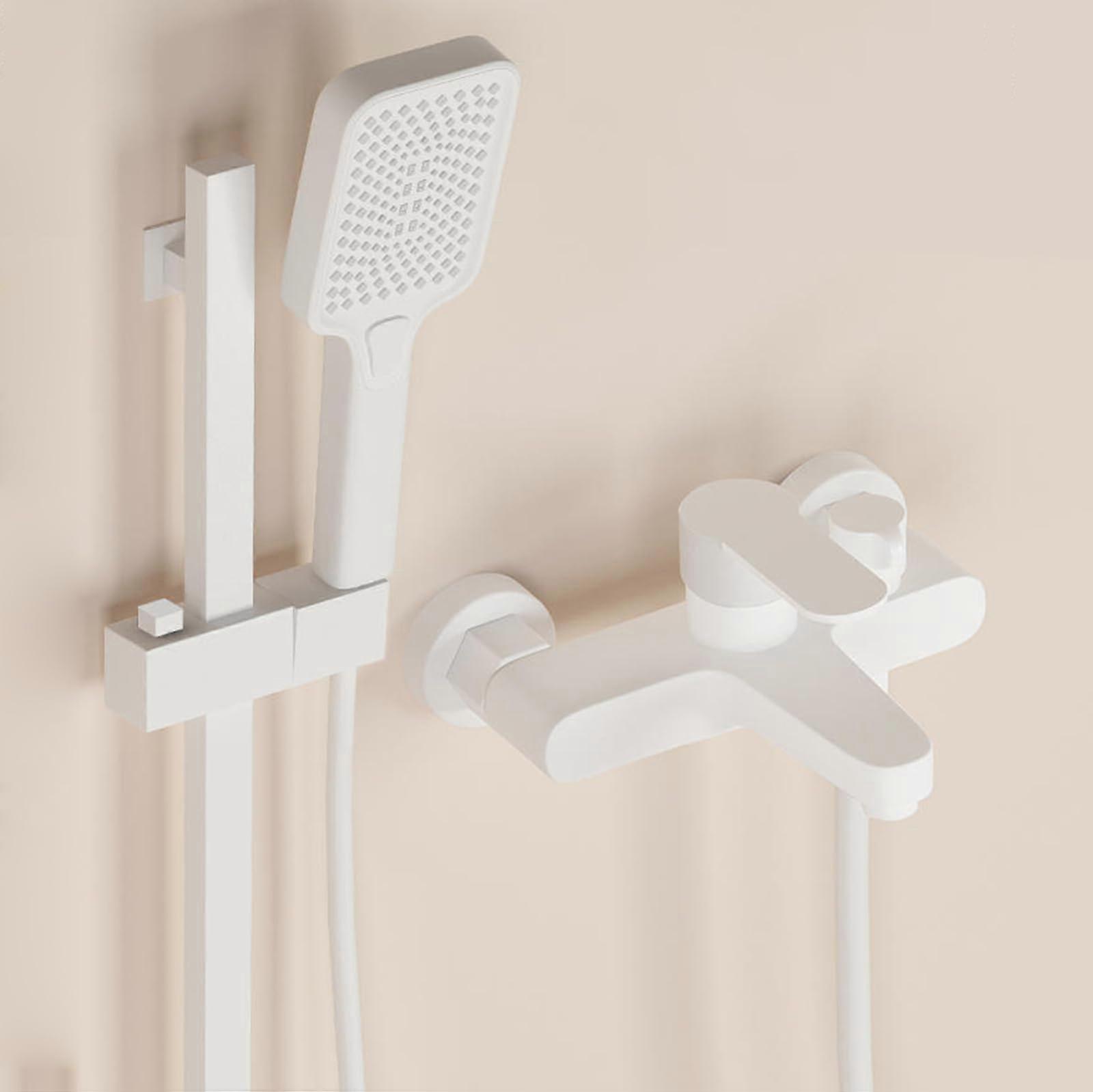 Bath Shower Mixer Tap Set White Brass Finish With 2Function Shower Head 3Mode Hot And Cold