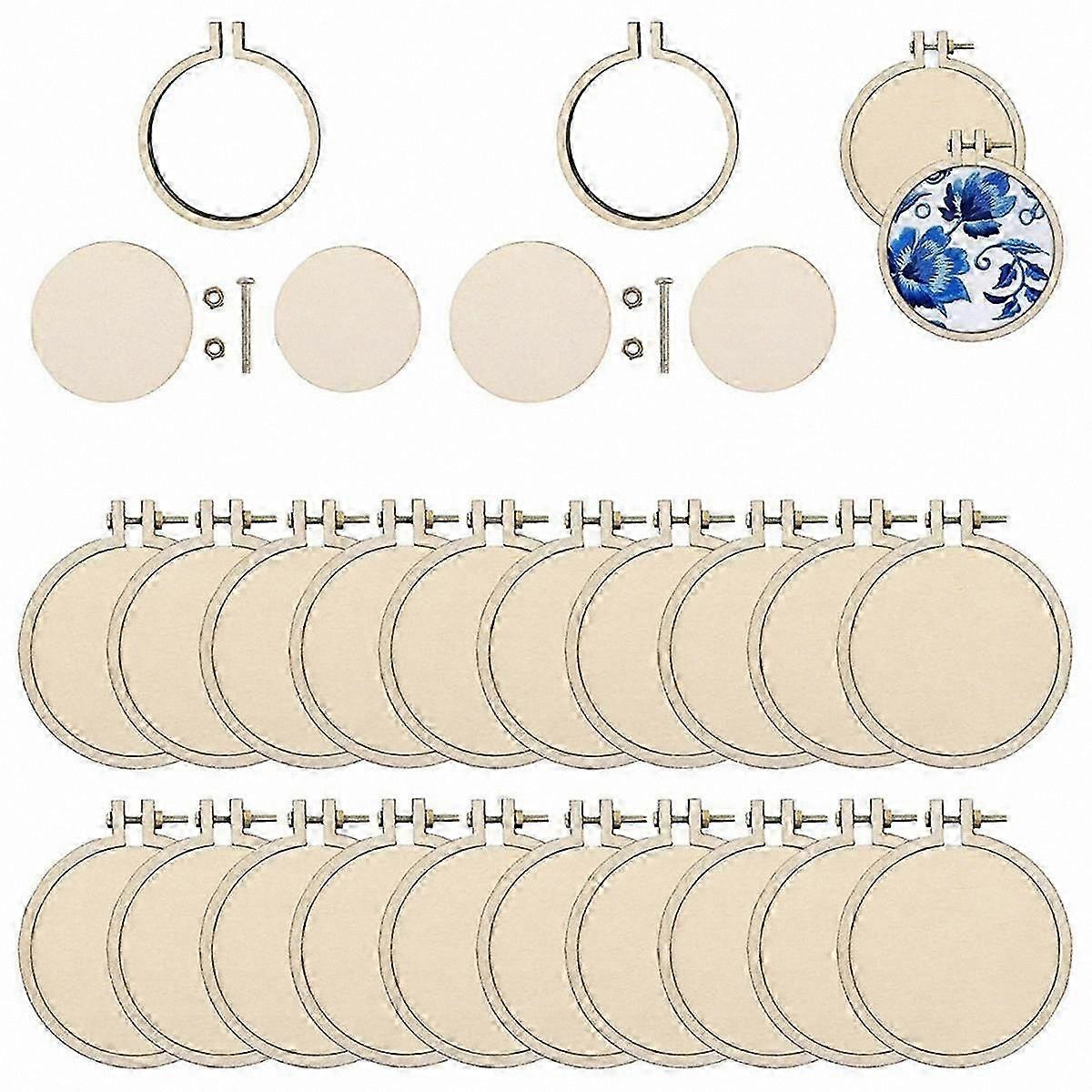 20-Pack Wooden Mini Hoops for Crafting, Round Display Frames for DIY Projects, Embroidery and Decoration Use