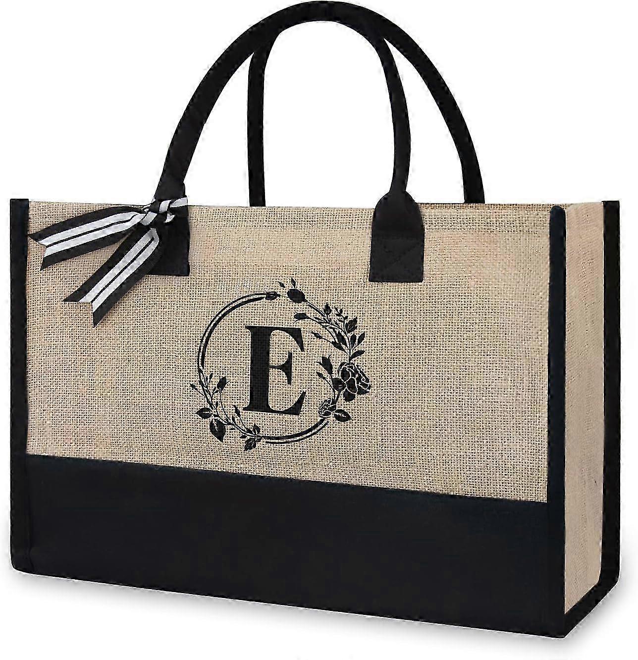 25-26 Elegant & Durable Canvas Tote with Customizable Letter E