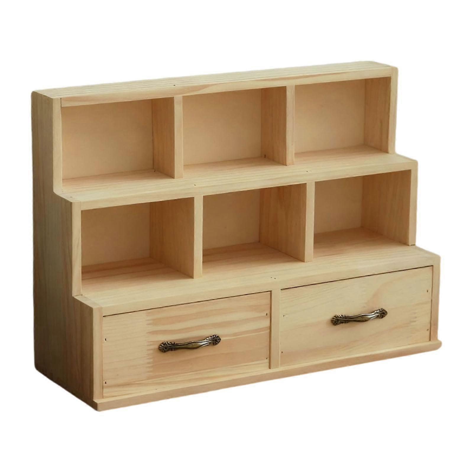 Wooden Desk Organizer With Drawer Compartments, Makeup Organizer For Counter And Office, Two Drawers