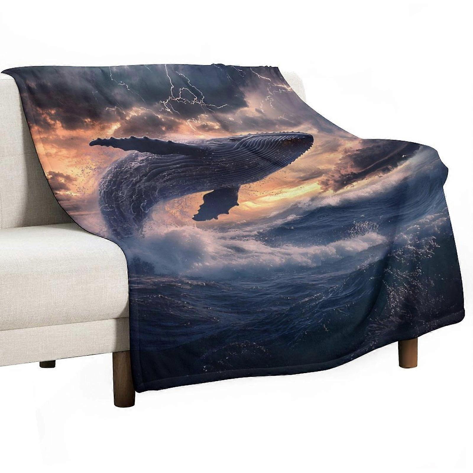 Whale And Lightning Storm Super Soft Blanket Christmas Throw Blanket Flannel Microfiber Blankets for Couch Bed Sofa Fluffy and Warm 60"x80"