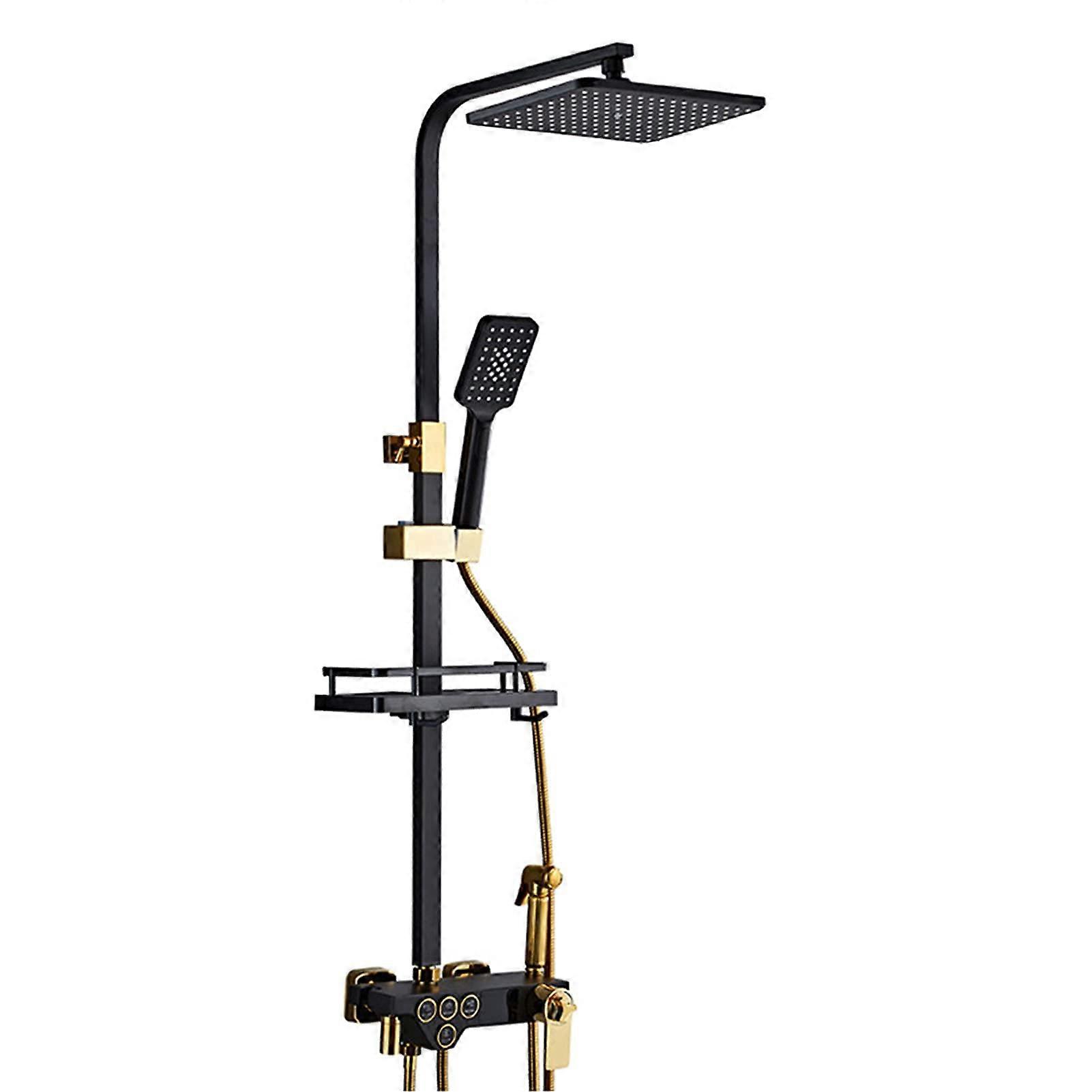 Thermostatic Shower Faucet Set Golden Black Finish, Digital Display Shower System With Shower Head And Hand Shower